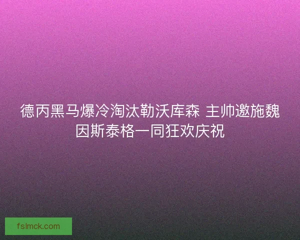德丙黑马爆冷淘汰勒沃库森 主帅邀施魏因斯泰格一同狂欢庆祝 德丙黑马爆冷淘汰勒沃库森 主帅邀施魏因斯泰格一同狂欢庆祝