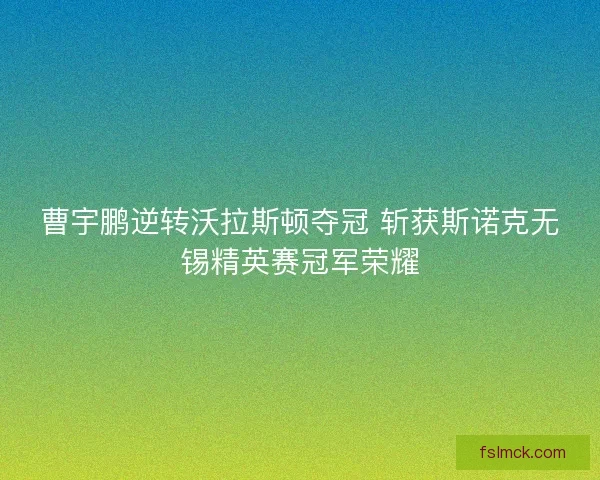 曹宇鹏逆转沃拉斯顿夺冠 斩获斯诺克无锡精英赛冠军荣耀
