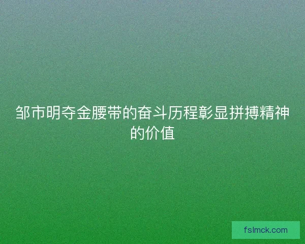 邹市明夺金腰带的奋斗历程彰显拼搏精神的价值
